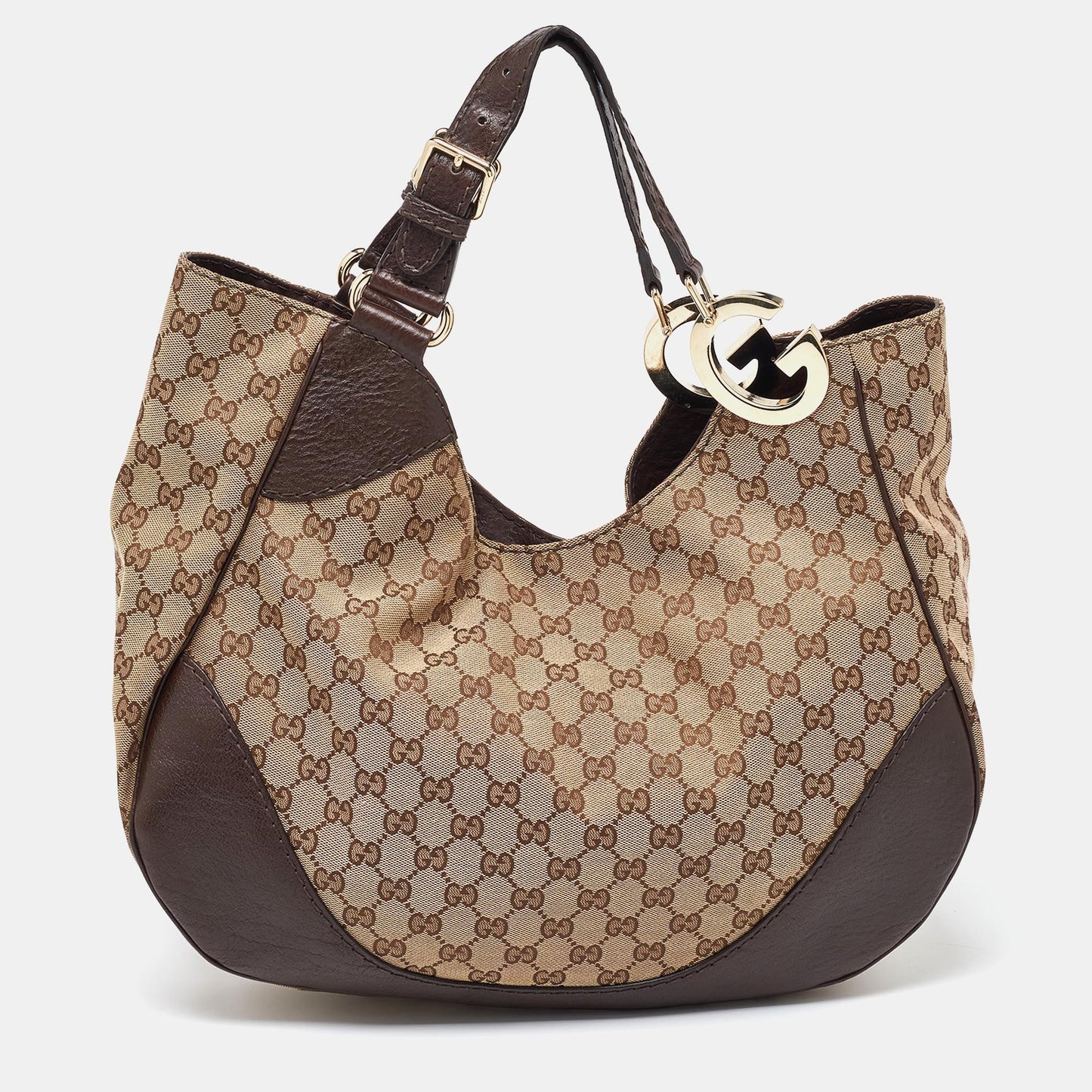 Luxury Gucci Trending 2025 Beige/Brown GG Canvas and Leather Charlotte Hobo