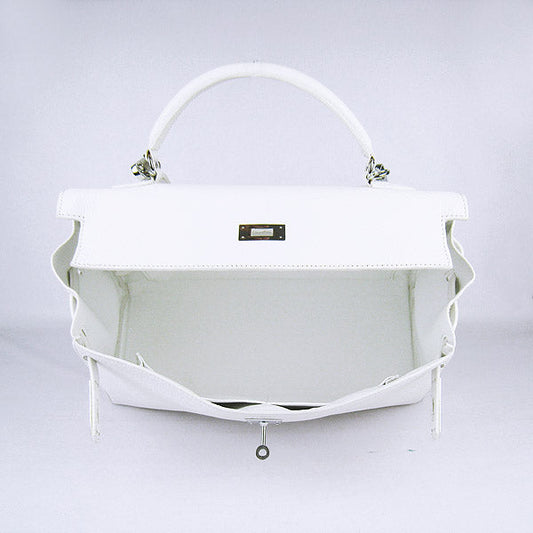 Luxury Hermes Kelly 35cm Togo Leather Handbag White/Silver