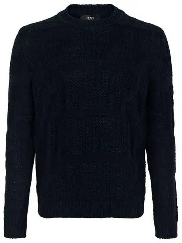 Luxury Fendi Crew Neck FF Knit Top Navy