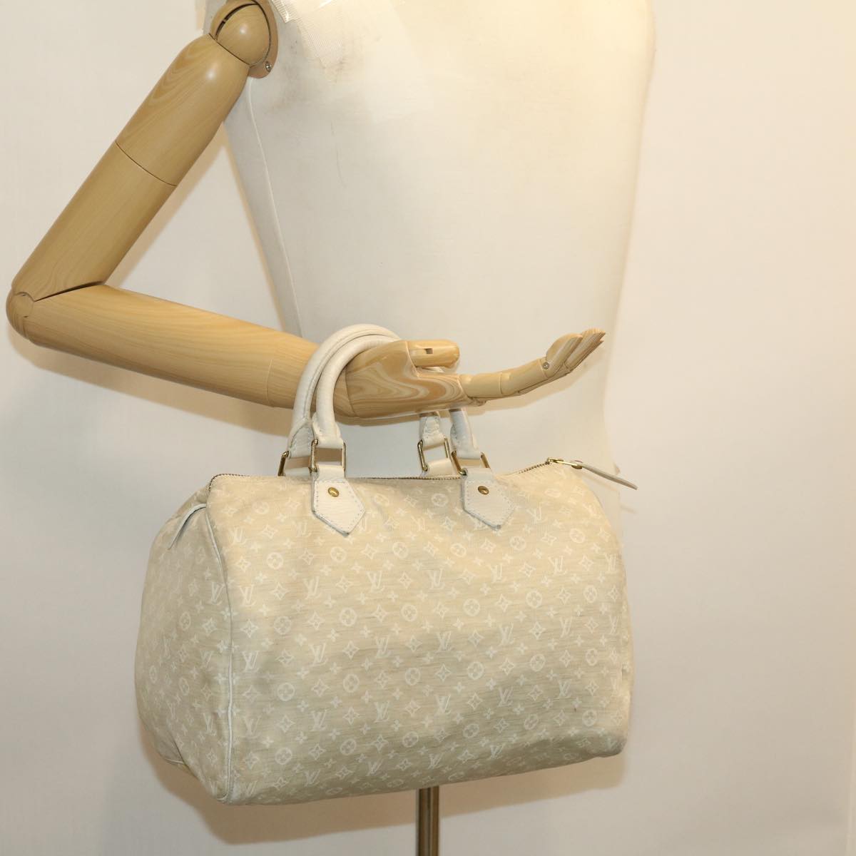 LOUIS VUITTON Monogram Mini Lin Speedy 30 Hand Bag White Dune M95319 30591