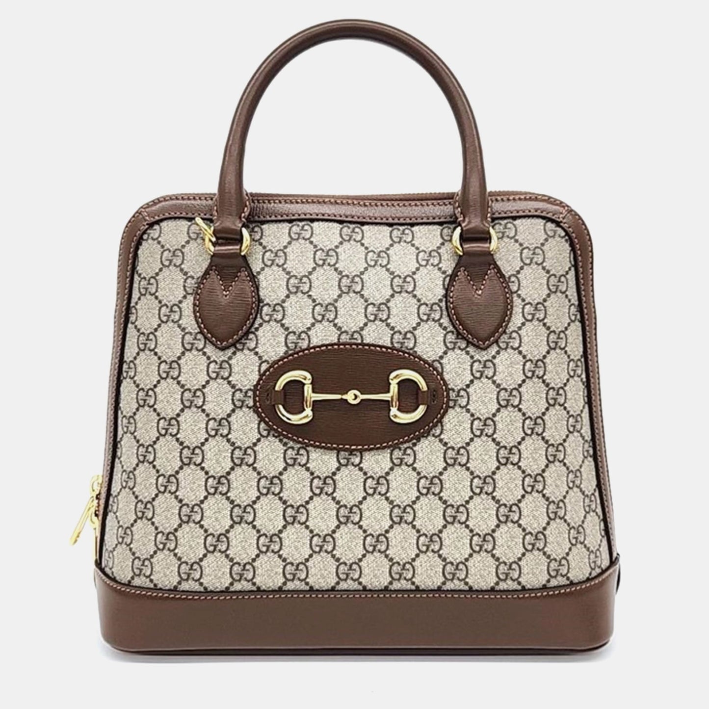 Luxury Gucci Trending 2025 Brown GG Supreme Calfskin Medium Horsebit 1955 Top Handle Bag