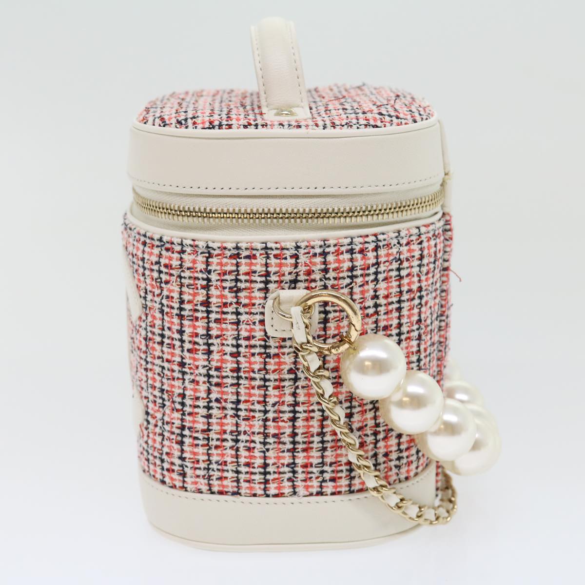 Luxury Chanel Pearl Hand Bag tweed 3ways White Red CC 31176A