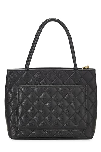 Chanel, Black Quilted Caviar Medallion Tote, Black