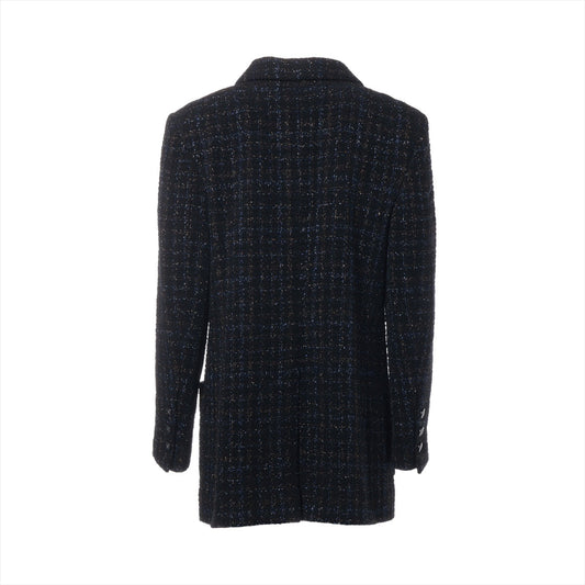 Chanel Coconut Button Cotton X Wool Jacket 40 Blue X Black P71761V62952 TWIDE