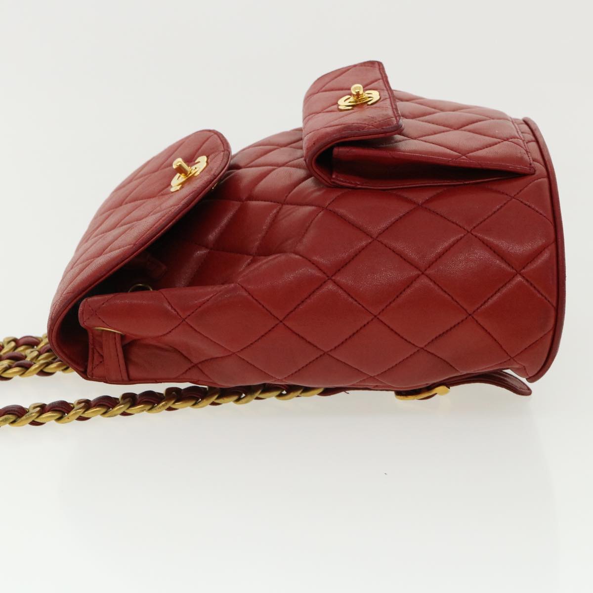 Luxury Chanel Matelasse Chain Hand Bag Lamb Skin Red CC 31892A