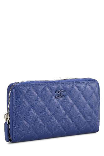 Chanel, Blue Quilted Caviar Zip Around Wallet, Blue