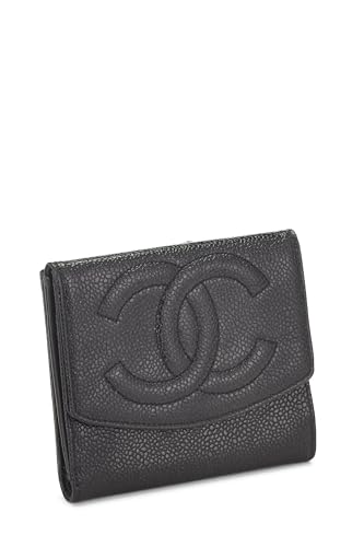 Chanel, Black Caviar Timeless 'CC' Compact Wallet, Black