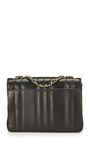 Chanel, Black Vertical Quilted Lambskin Half Flap Small, Black