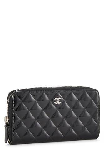 Chanel, Black Patent Leather Zip Around Wallet, Black