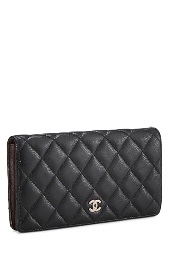 Chanel, Black Quilted Caviar Classic Long Yen Wallet, Black