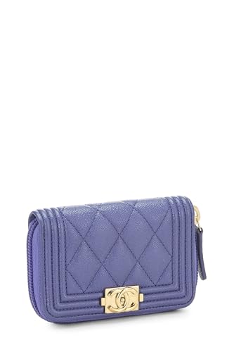 Chanel, Purple Quilted Caviar Boy Zip Around Coin Purse, Purple