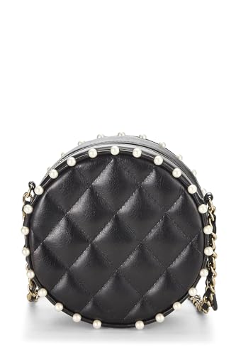Chanel, Black Quilted Lambskin Round Classic Chain Clutch, Black