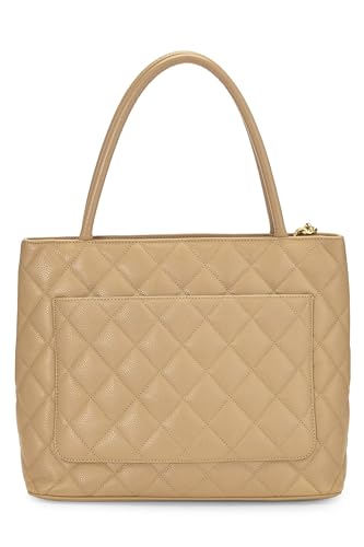 Chanel, Beige Quilted Caviar Medallion Tote, Beige