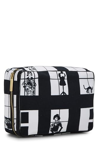 Chanel, Black & White Canvas Coco Window Cosmetic Pouch, Black