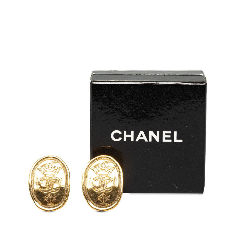 Chanel Logo Crown Coco Mark Earrings G Plated Chanel