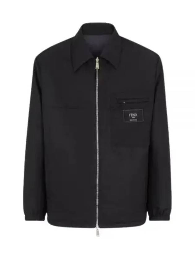 Luxury Fendi Nylon Reversible Zip-Up Jacket Black