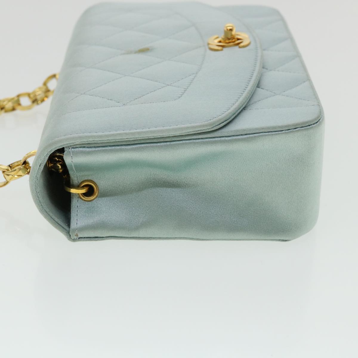 Luxury Chanel Diana Matelasse Shoulder Bag Satin Light Blue CC 33325A