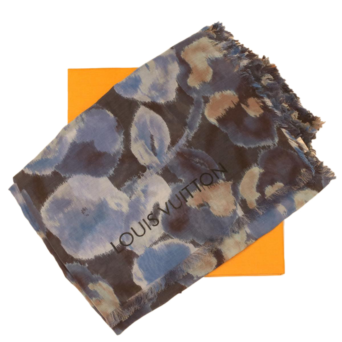 LOUIS VUITTON Stole silk cotton Blue LV 34068