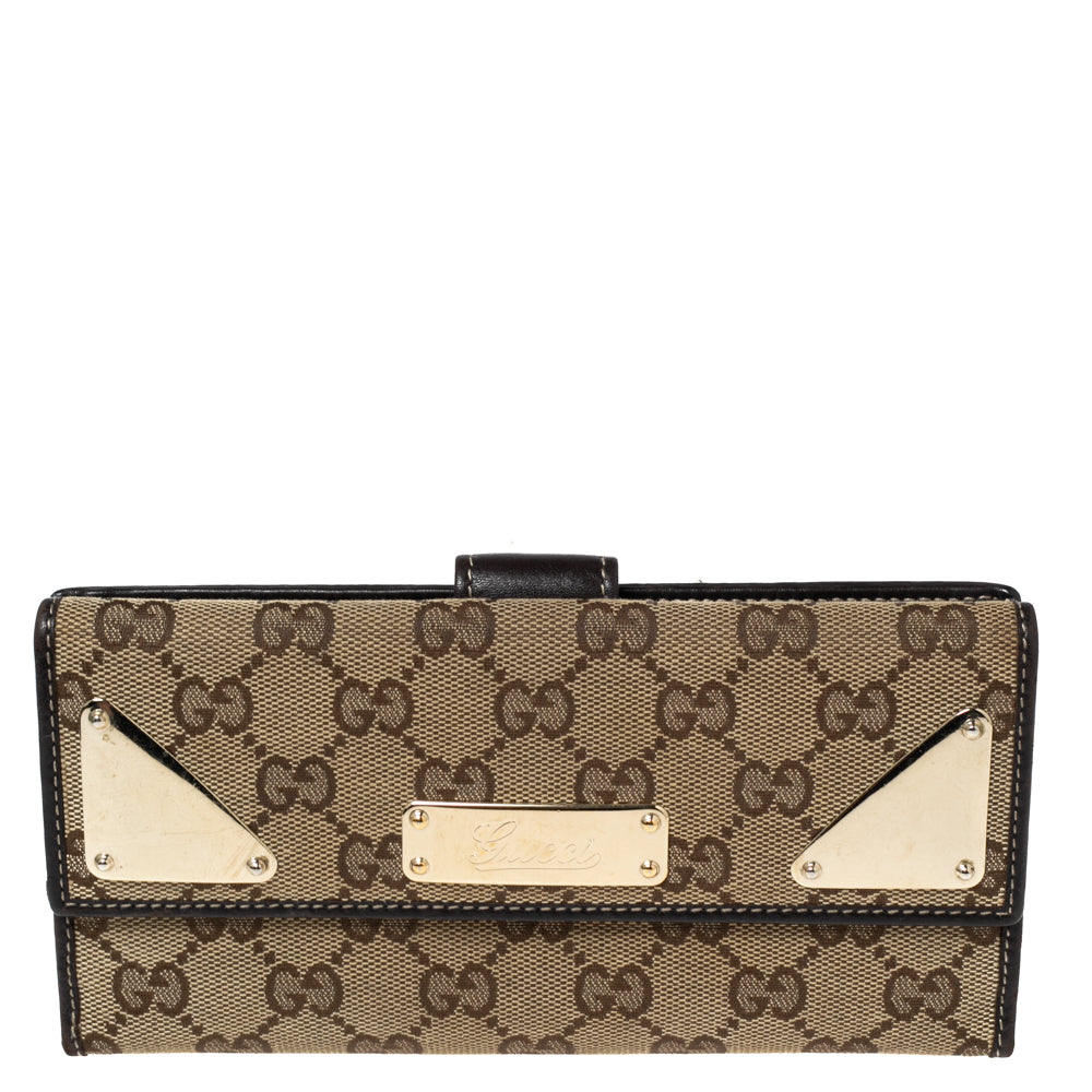 Luxury Gucci Trending 2025 Dark Brown/Beige GG Canvas and Leather Indy Continental Wallet