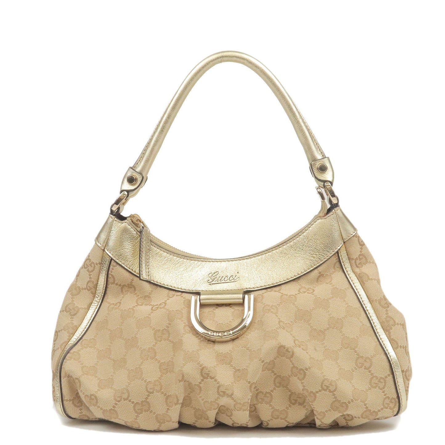 Luxury Gucci Abbey Line GG Canvas Leather Shoulder Bag Beige Gold 190525