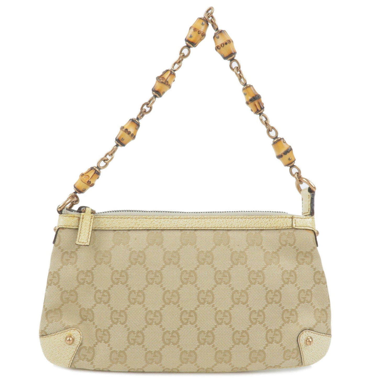Luxury Gucci Bamboo GG Canvas Leather Pouch Purse Beige Ivory 124289