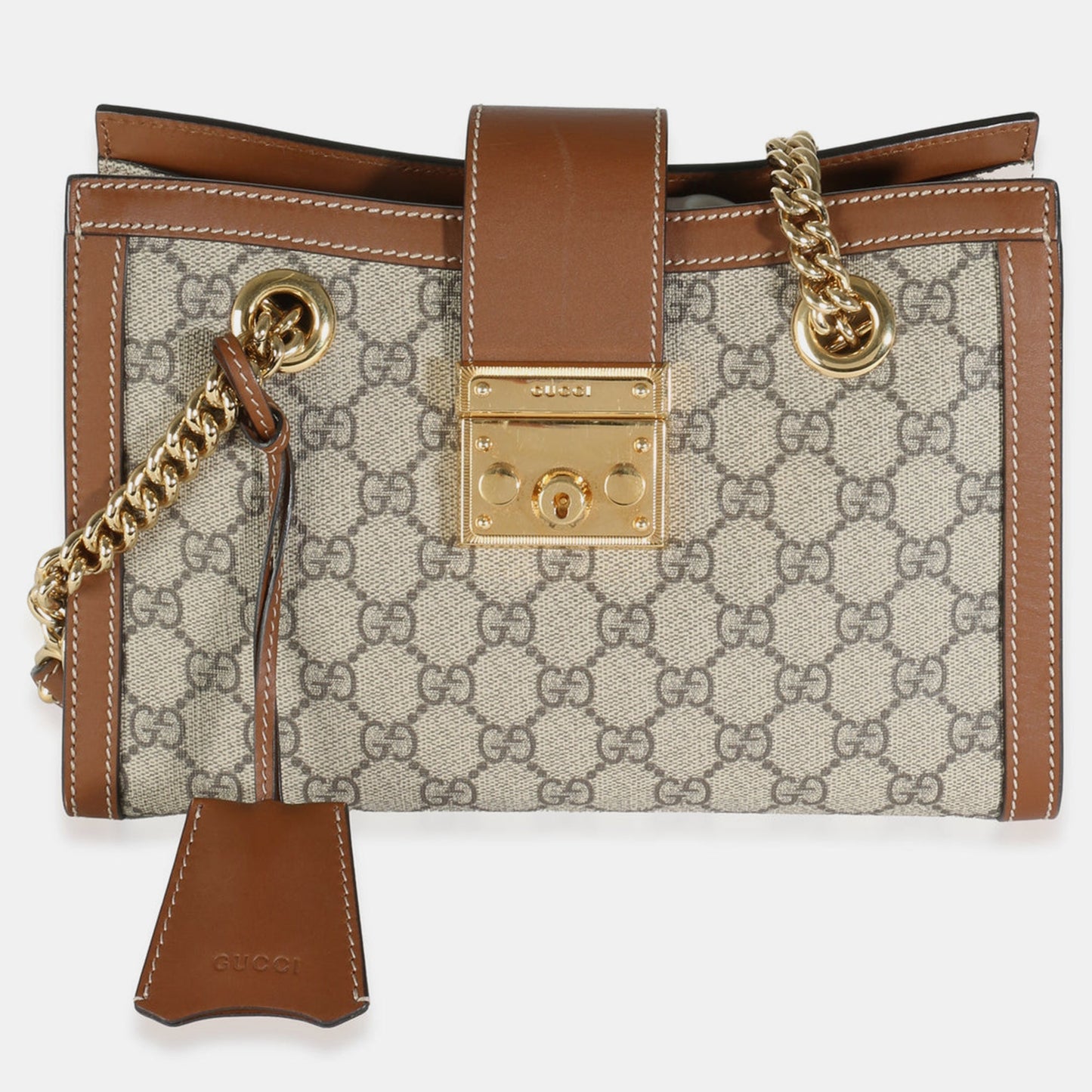 Luxury Gucci Trending 2025 Brown GG Supreme Canvas Small Padlock Chain Tote Bag