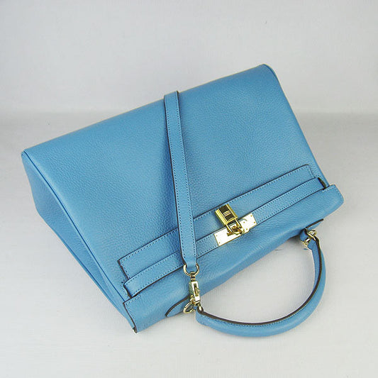Luxury Hermes Kelly 35cm Togo Leather Handbag Light Blue/Golden
