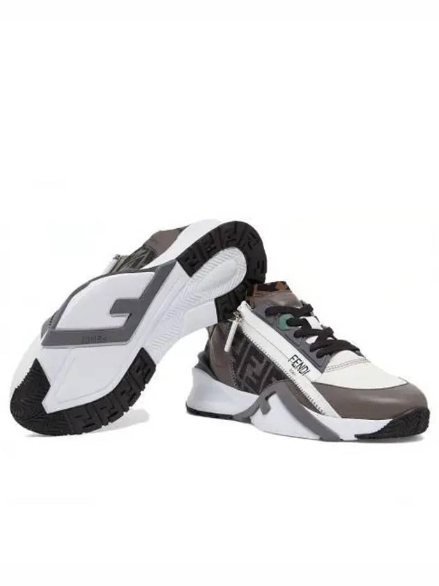 Luxury Fendi Flow FF Jacquard Leather Running Low Top Sneakers Grey