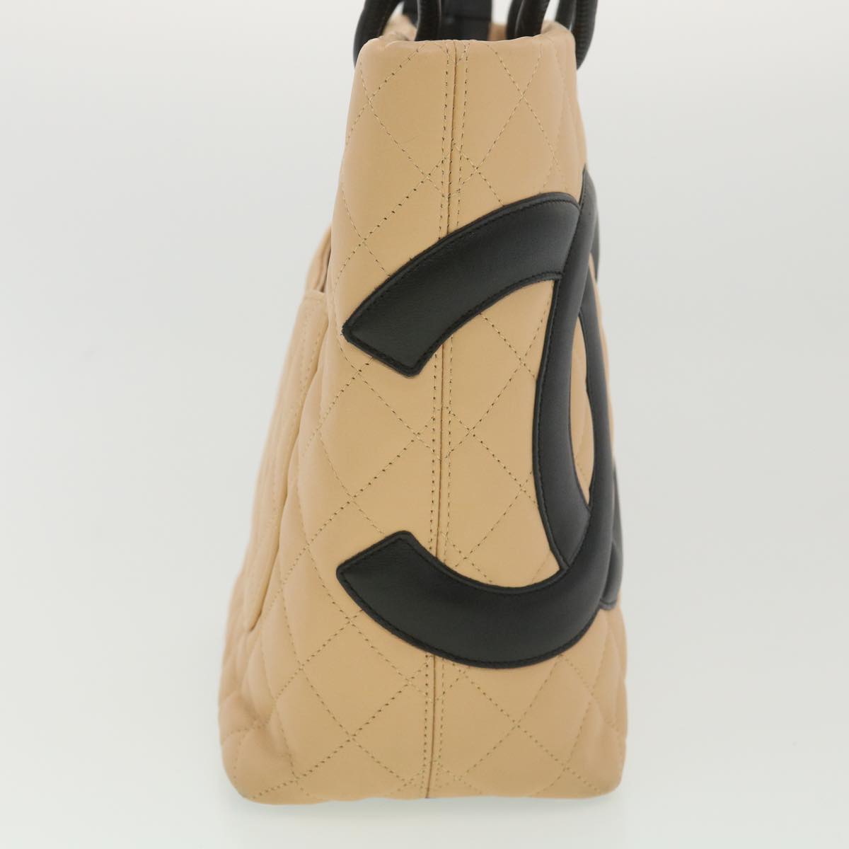 Luxury Chanel Cambon Line Tote Bag Lamb Skin Beige Black CC 36768