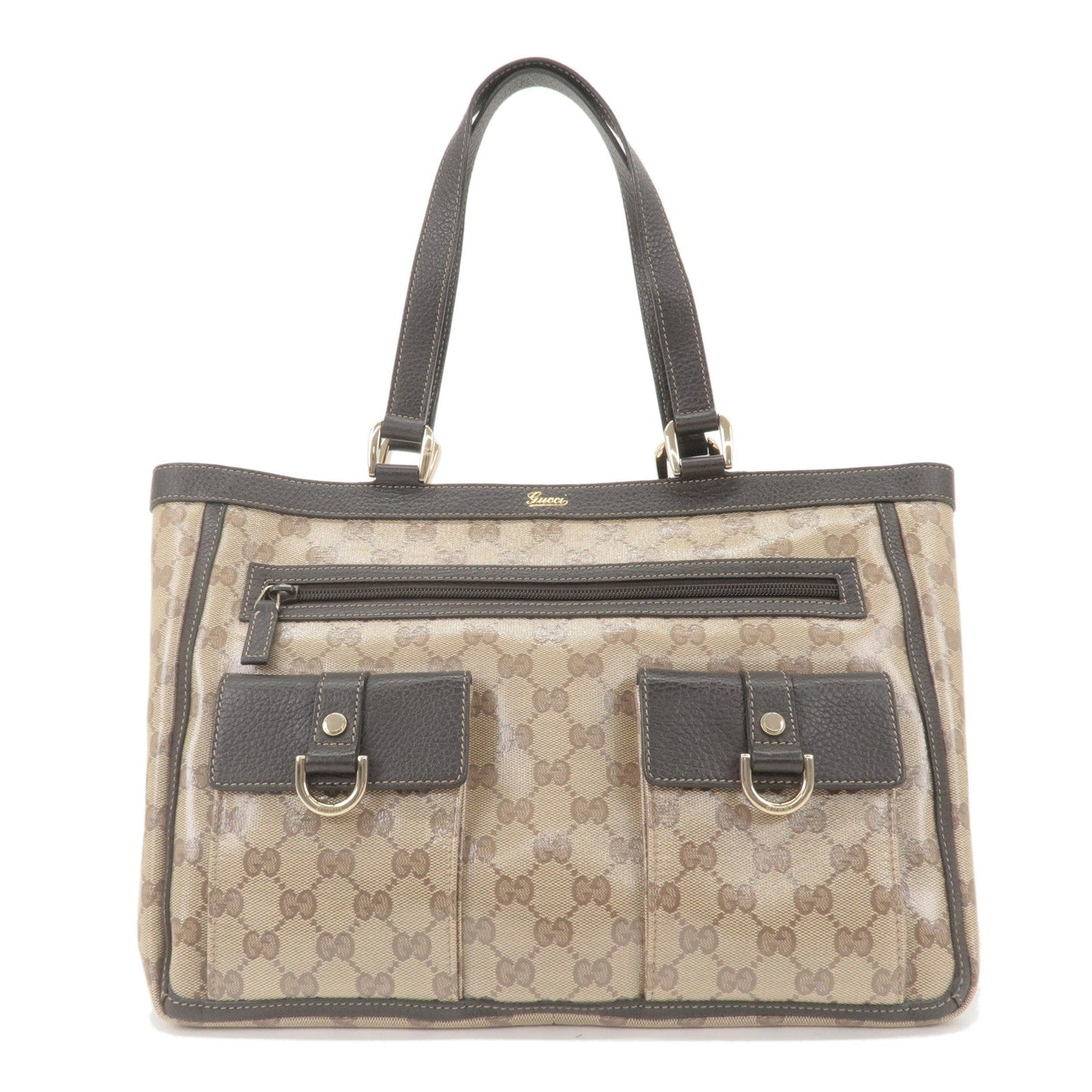 Luxury Gucci Abbey GG Crystal Leather Tote Bag Beige Brown 268639