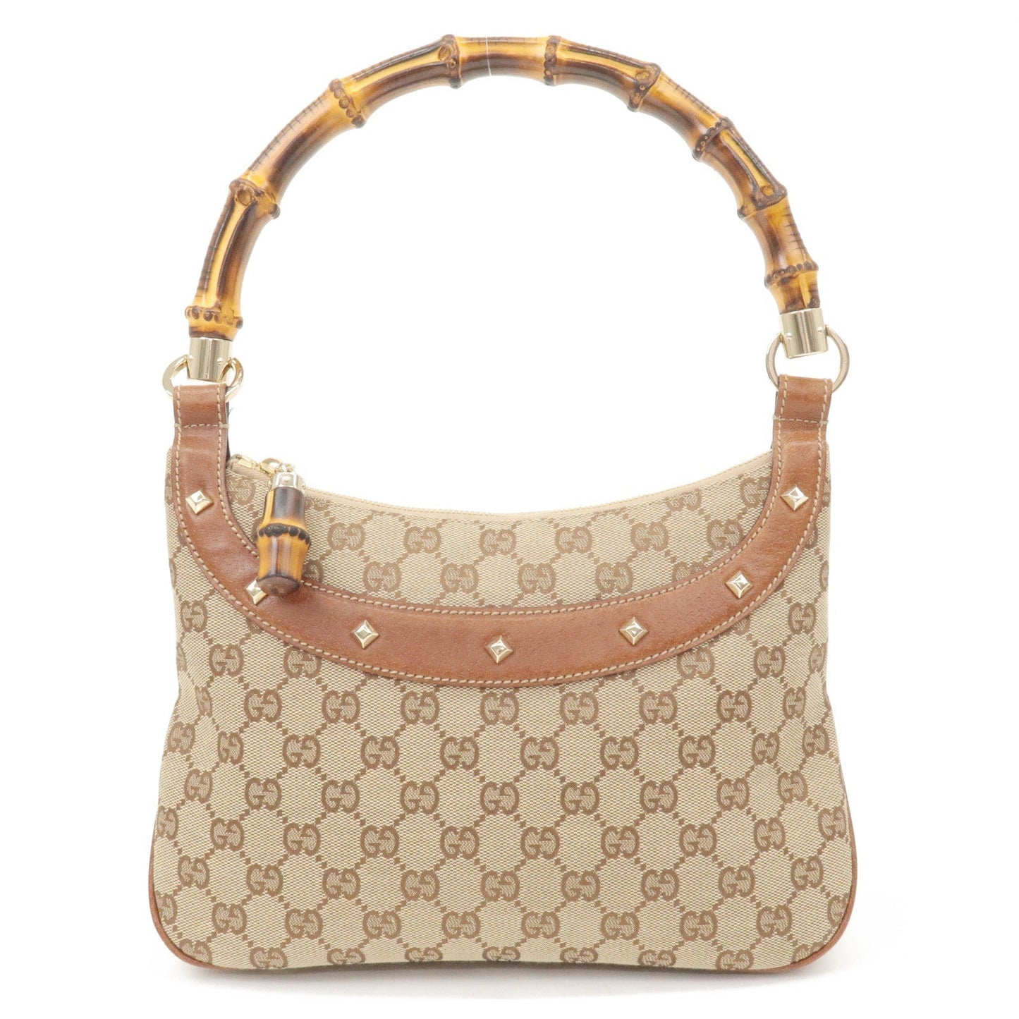 Luxury Gucci Bamboo GG Canvas Leather Shoulder Bag Hand Bag Beige 137378