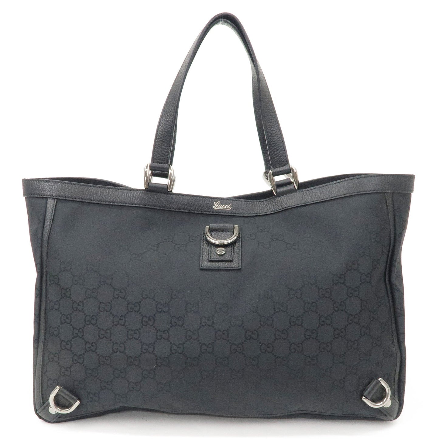 Luxury Gucci Abbey GG Nylon Leather Tote Bag Hand Bag Black 293580