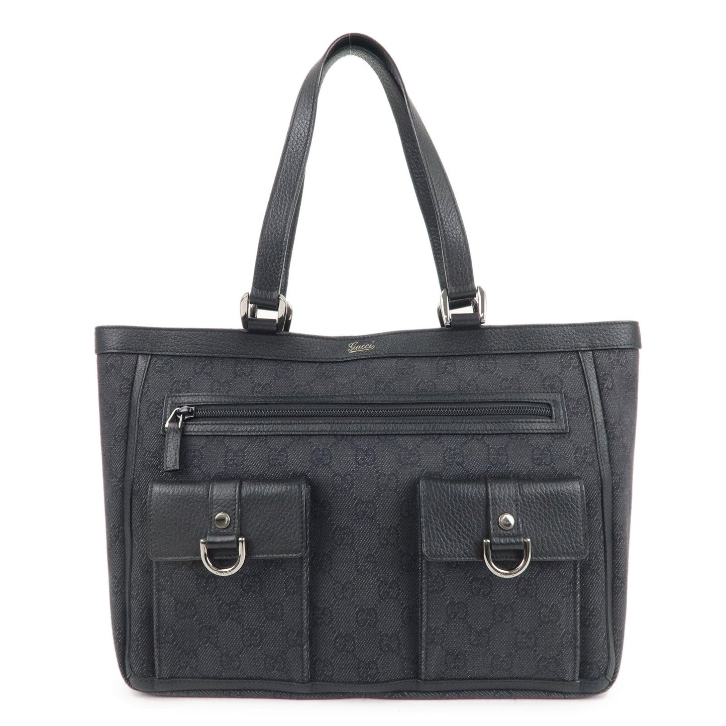 Luxury Gucci Abbey GG Denim Leather Shoulder Bag Tote Bag Black 268639