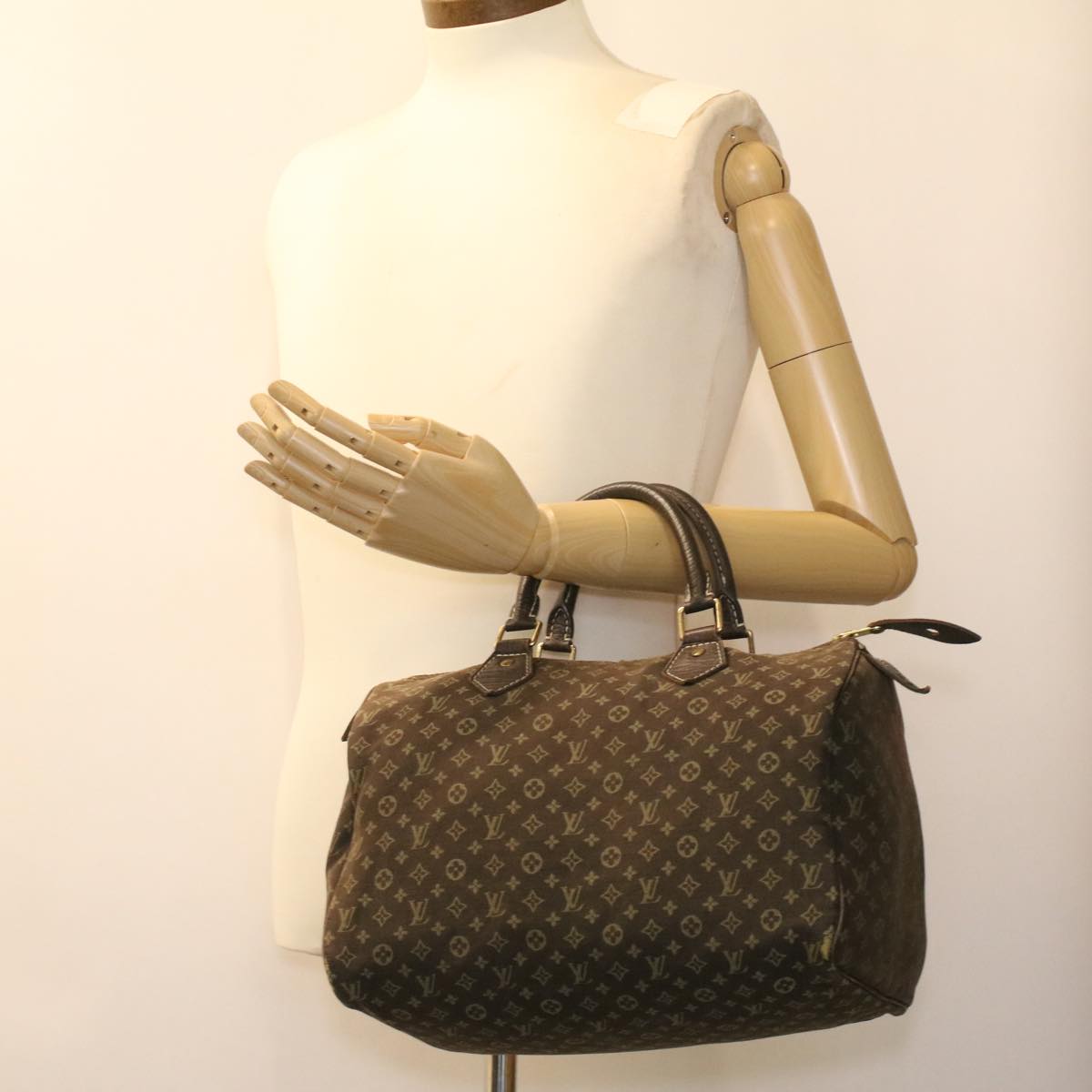 LOUIS VUITTON Monogram Mini Lin Speedy 30 Hand Bag Ebene M95224 LV 37104