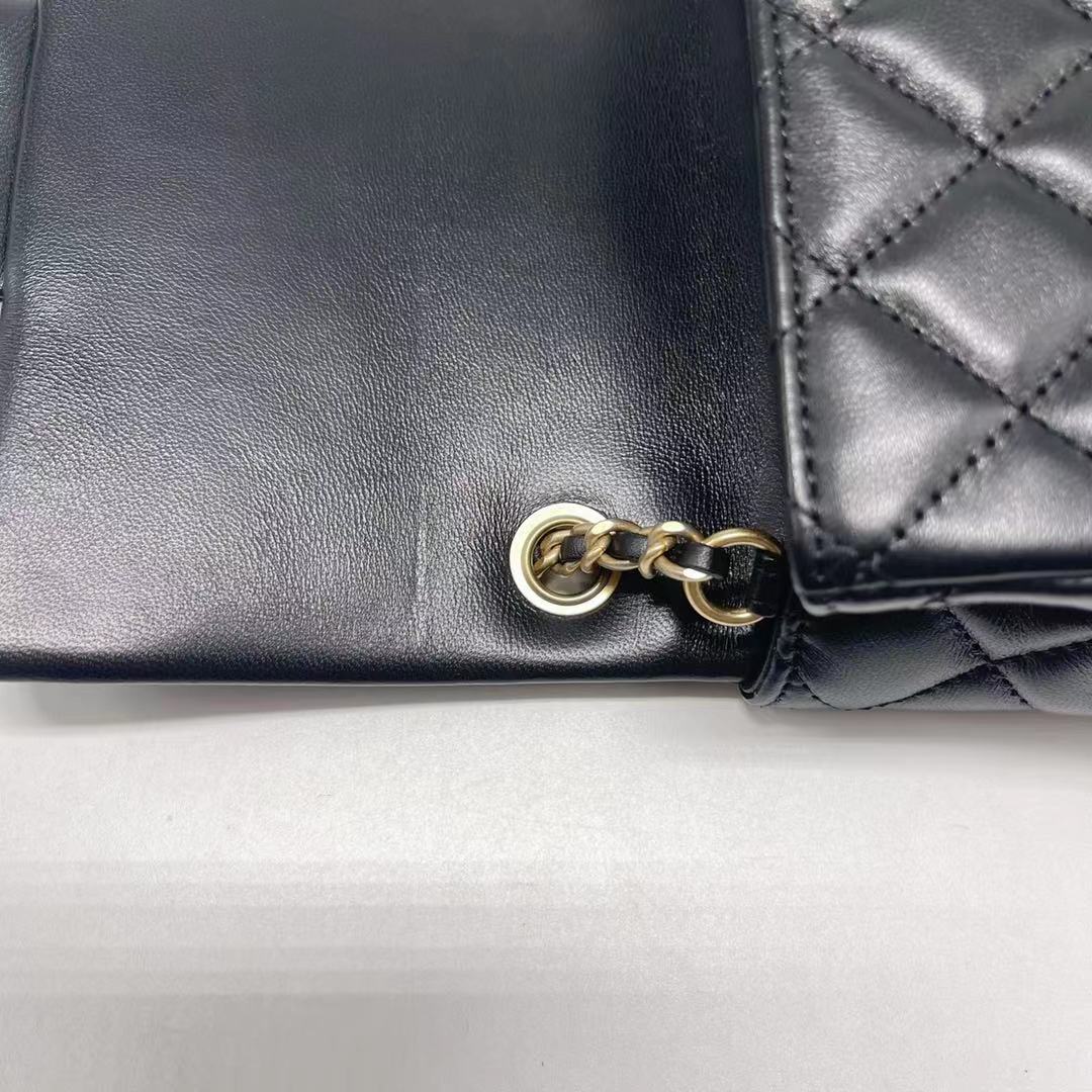 Chanel 22C Pearl Crush Mini Square Rectangular Flap Bag Black GHW(Microchip)
