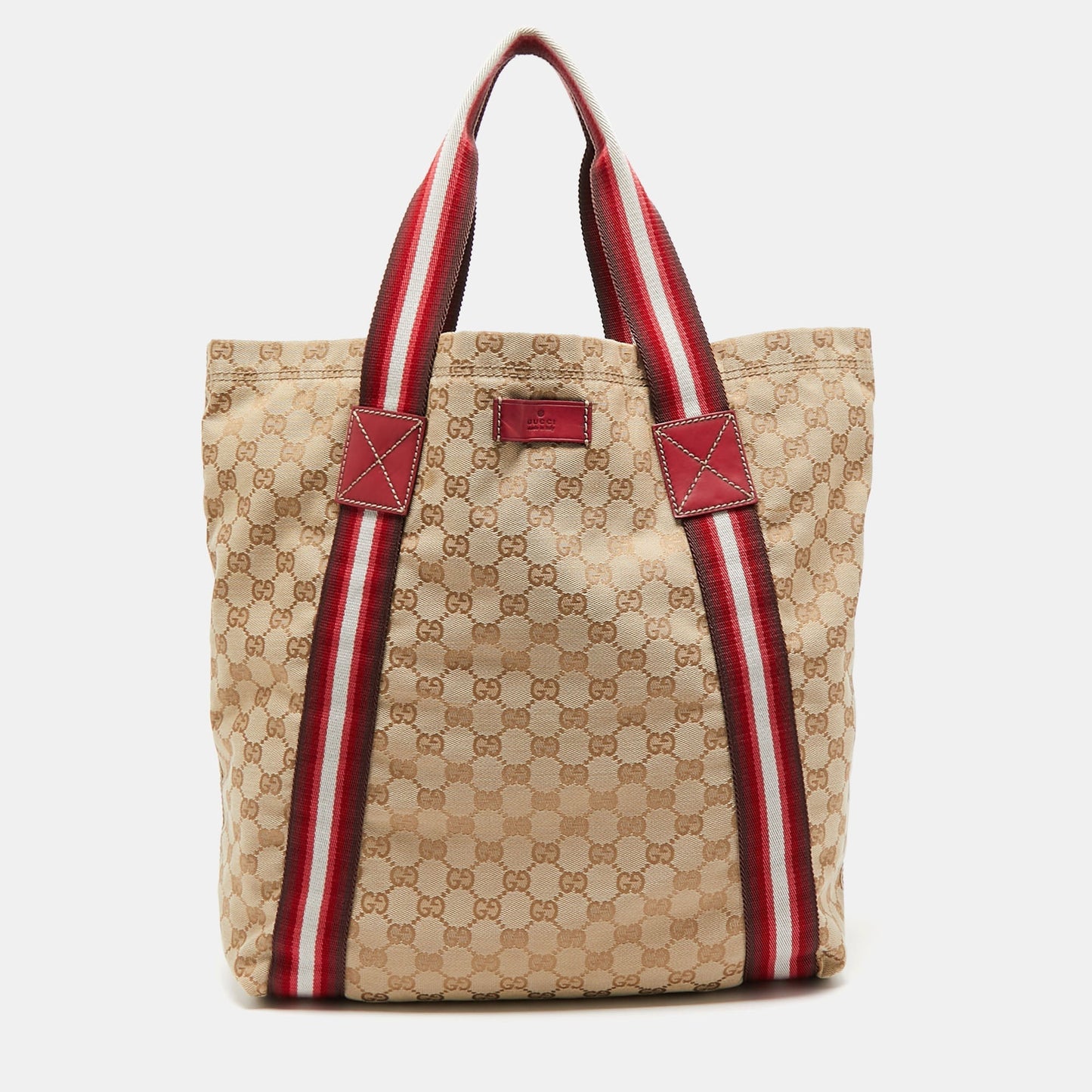 Luxury Gucci Trending 2025 Beige/Red GG Canvas Web Shopper Tote