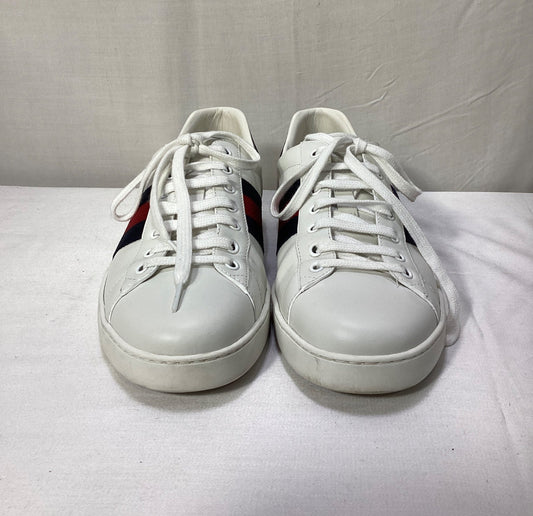Gucci Ace Web Low-Top Sneakers in White Leather