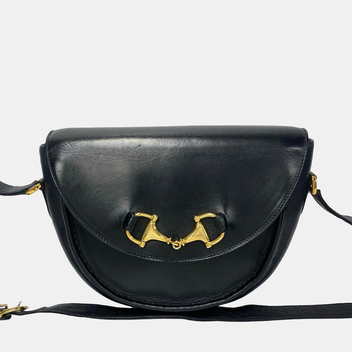 Luxury Gucci Trending 2025 Black Leather Vintage Horsebit Shoulder Bag