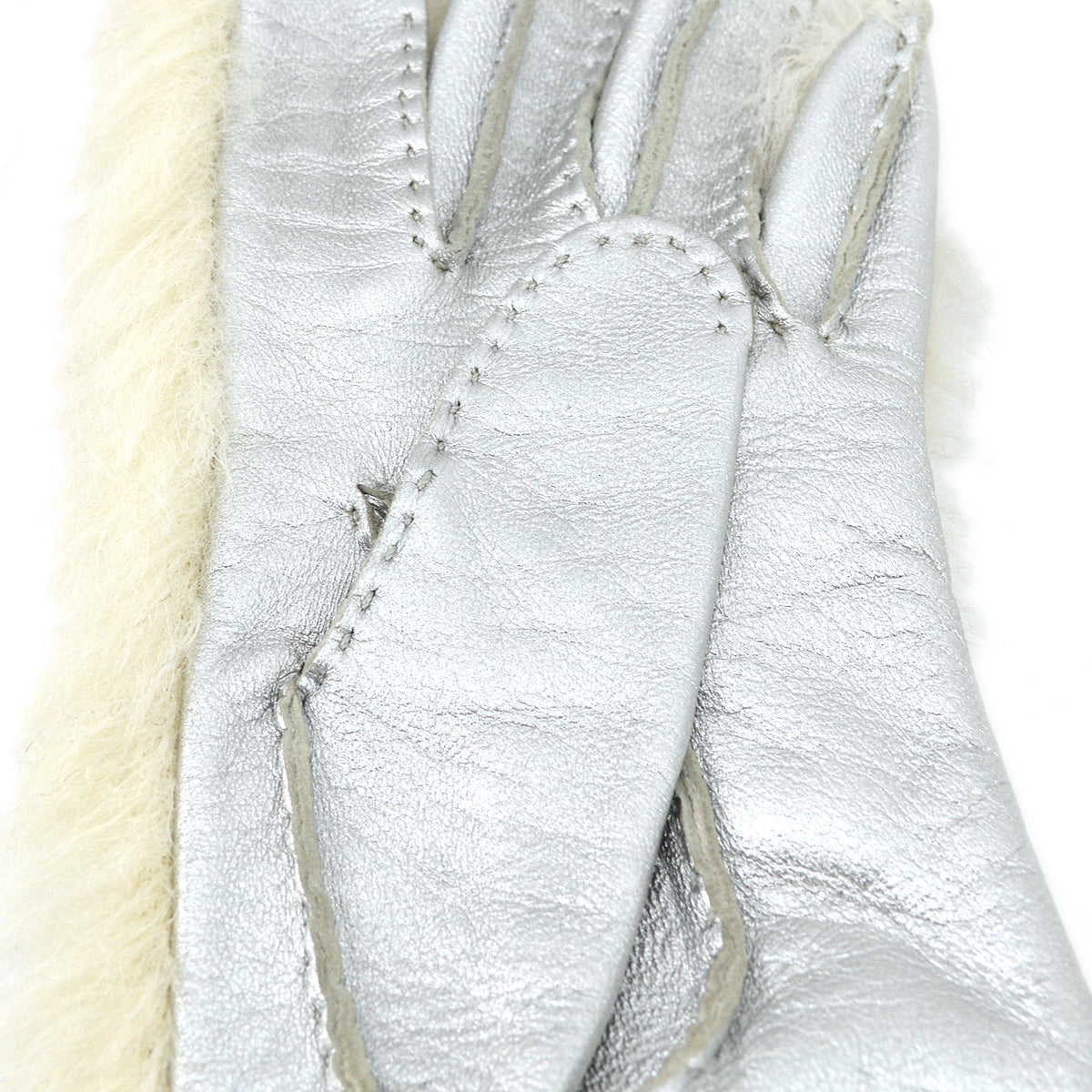 Chanel Fur Gloves White #6 Small New