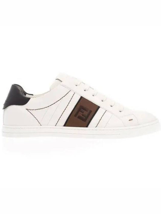Luxury Fendi FF Logo Leather Low Top Sneakers White