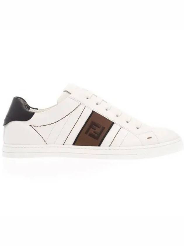 Luxury Fendi FF Logo Leather Low Top Sneakers White