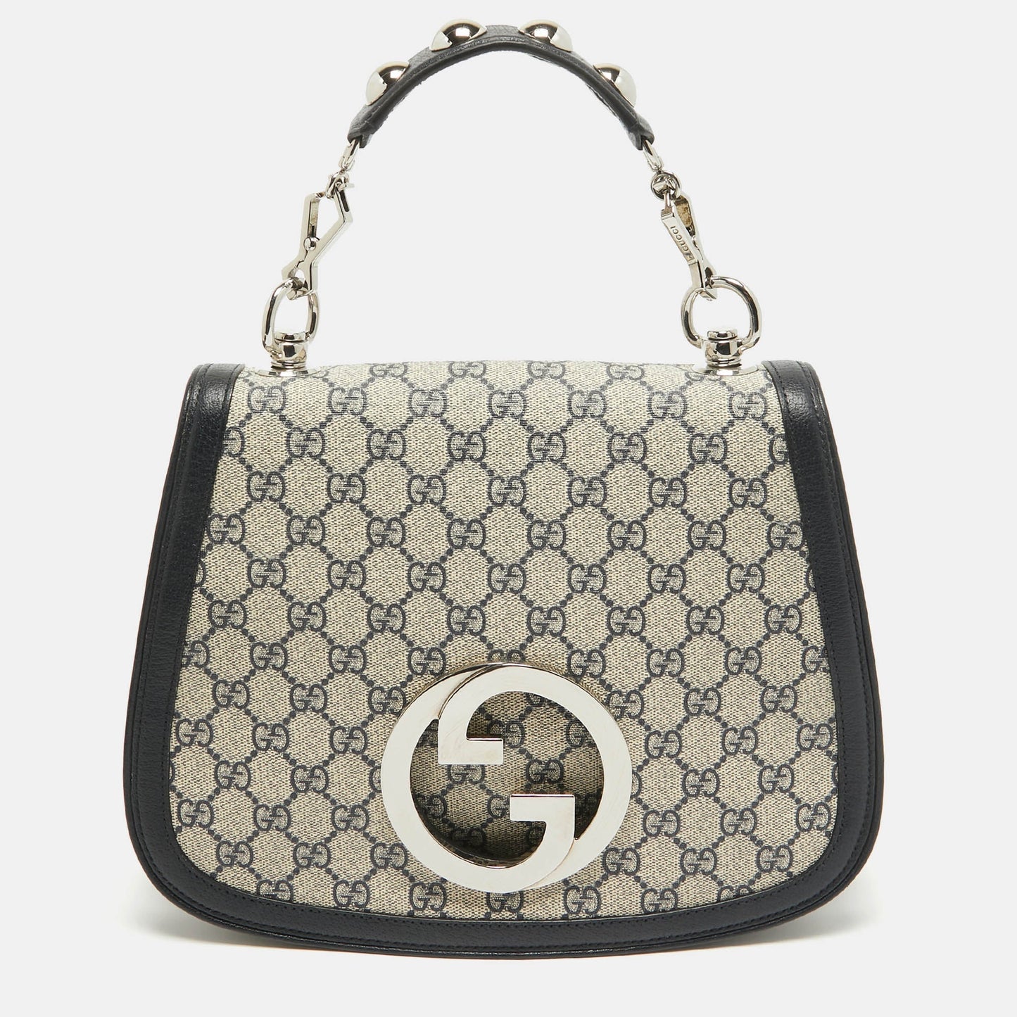 Luxury Gucci Trending 2025 Navy Blue/Beige GG Supreme Canvas and Leather Blondie Top Handle Bag
