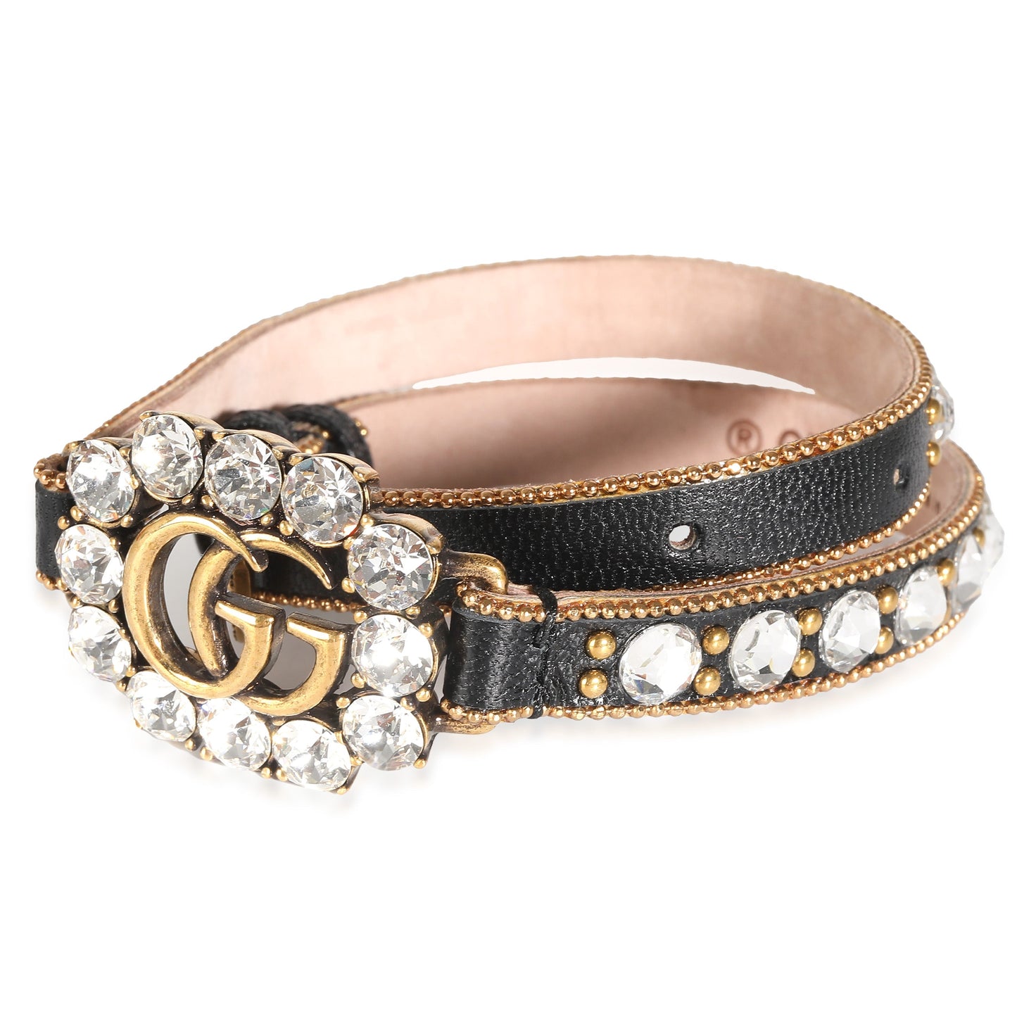Gucci Leather Leather & Crystal GG Marmont Choker Gold Tone Necklace