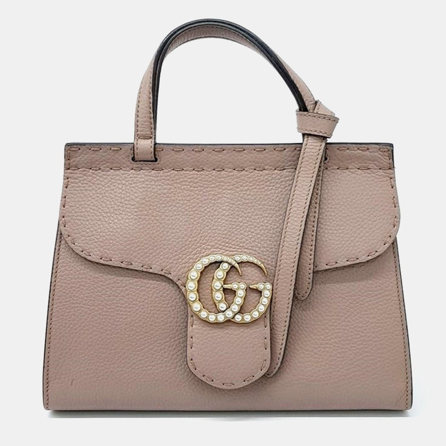 Luxury Gucci Trending 2025 Beige Leather GG Marmont mini shoulder bag