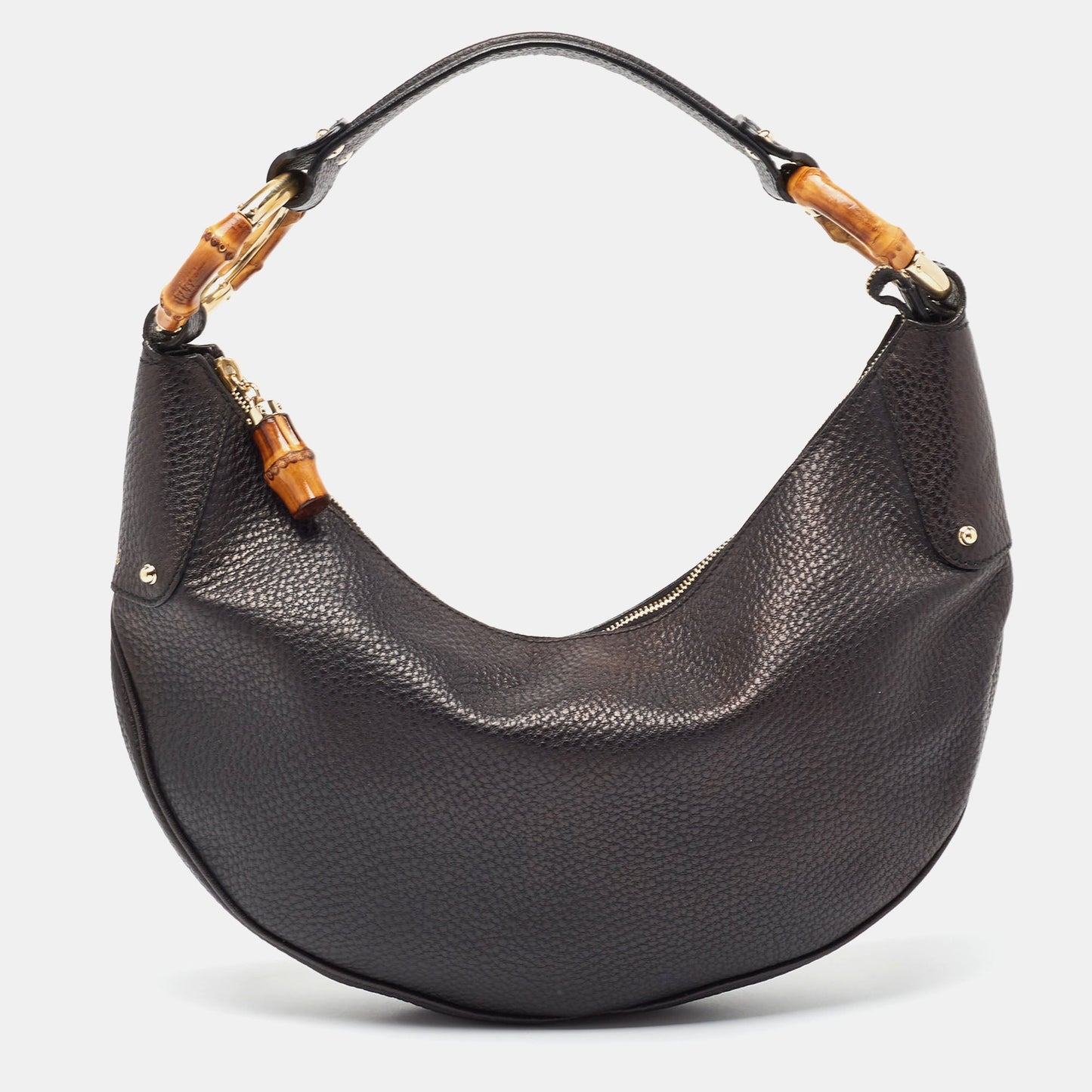 Luxury Gucci Trending 2025 Black Leather Bamboo Ring Hobo