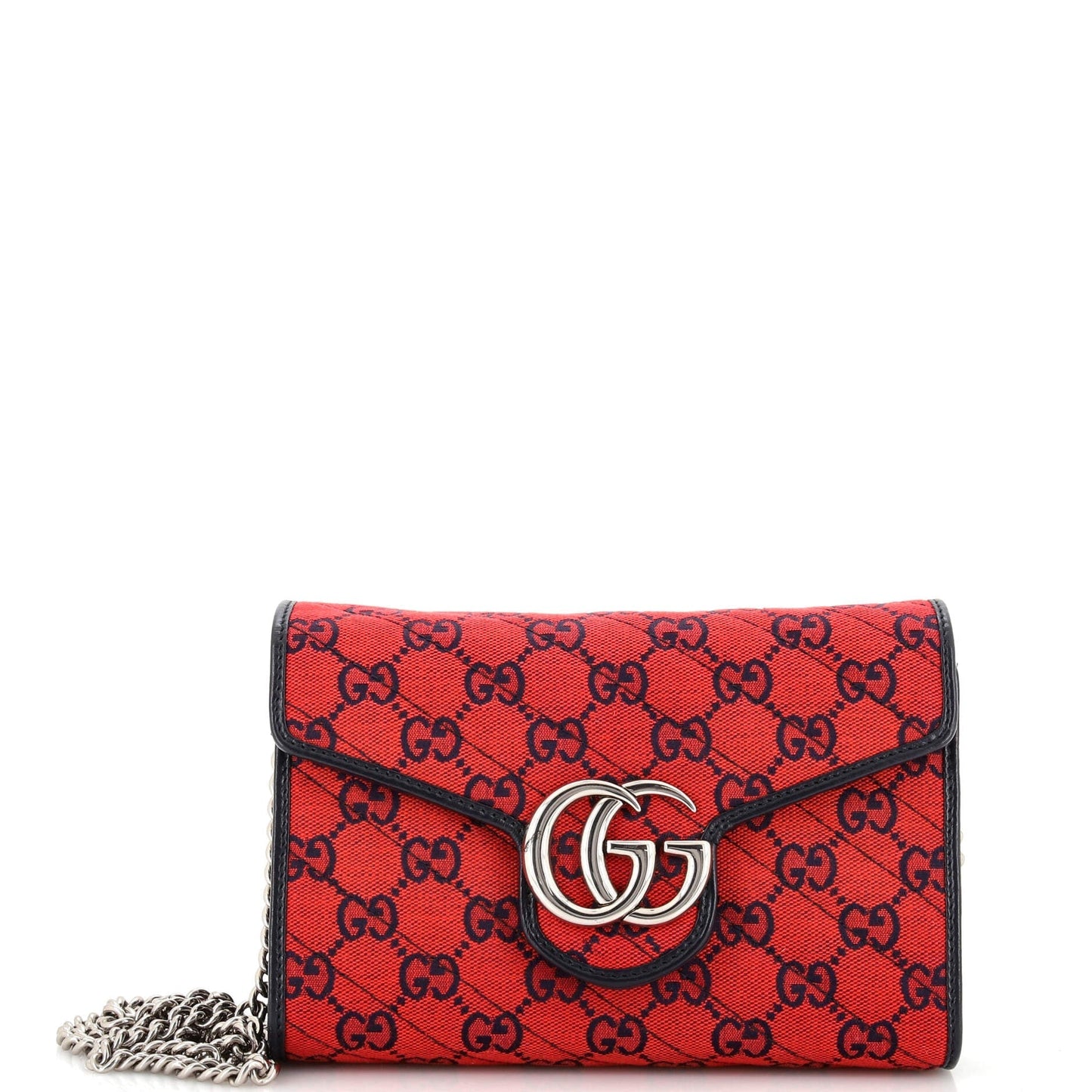 Luxury Gucci Trending 2025 GG Marmont Chain Wallet Diagonal Quilted GG Canvas Mini