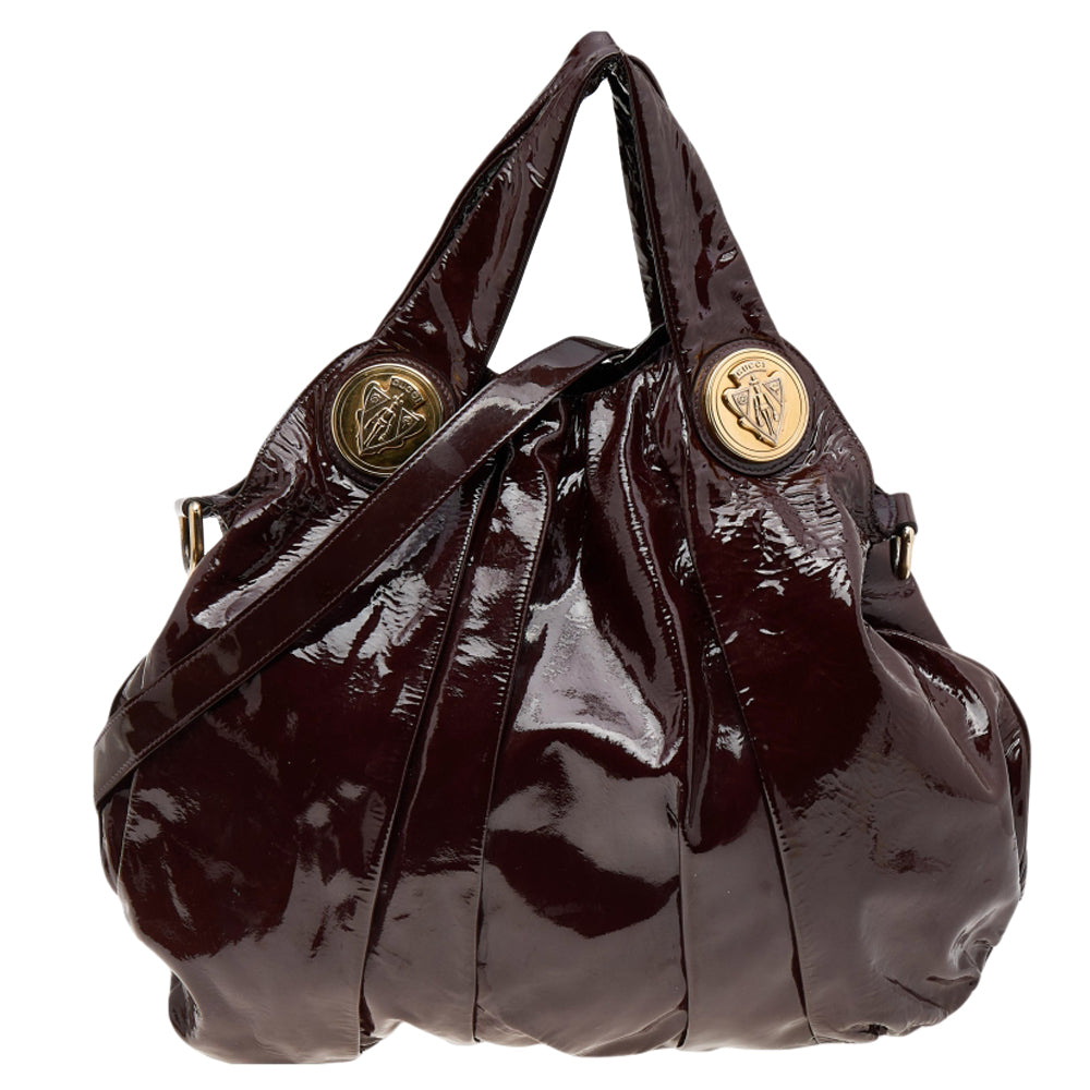 Luxury Gucci Trending 2025 Burgundy Patent Leather Large Hysteria Tote