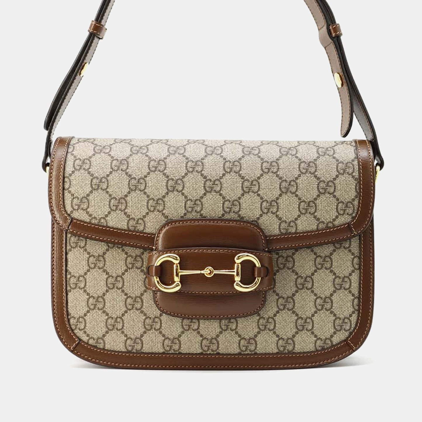 Luxury Gucci Trending 2025 Beige/Brown Canvas Leather GG Supreme Horsebit 1955 Shoulder Bag