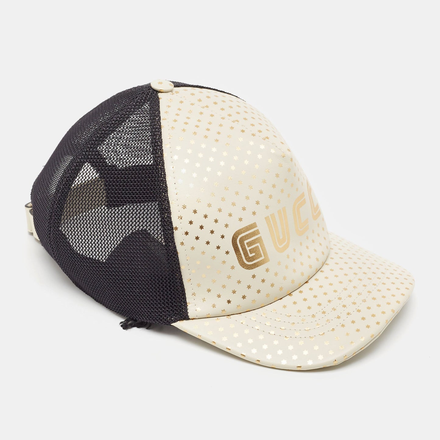 Luxury Gucci Trending 2025 Off White Stars Logo Print Leather & Nylon Baseball Cap L