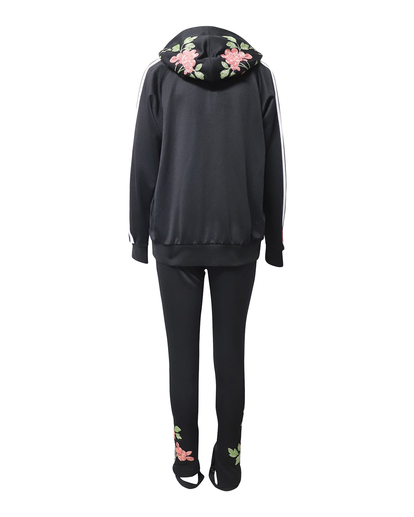 Luxury Gucci Trending 2025 Floral Embroidered Tracksuit in Black Polyester